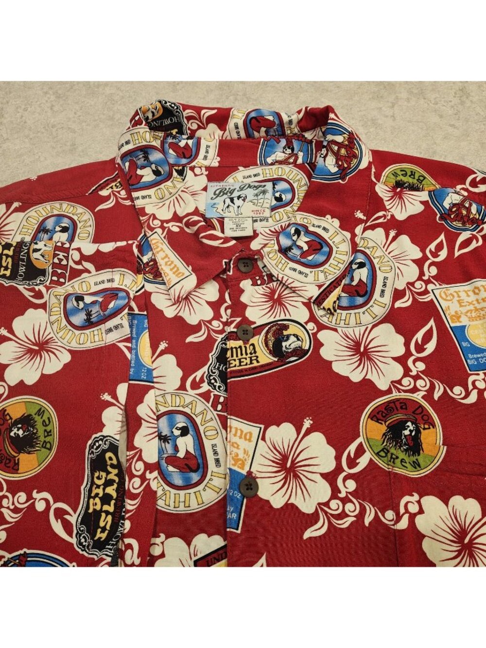 VTG Big Dogs Hawaiian AOP Shirt Mens 4XL Red Beers Hibiscus Aloha Y2K Floral